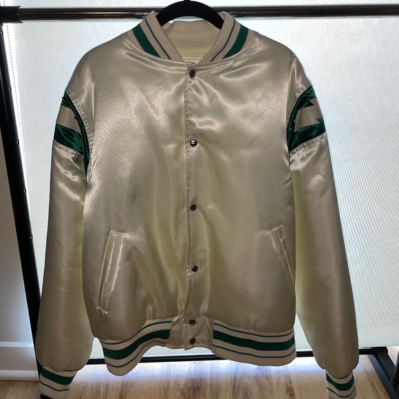 Rhude off white and green bomber jacket